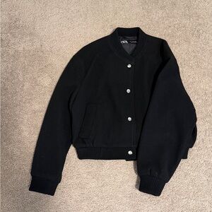 Zara Cropped Bomber Jacket - Black